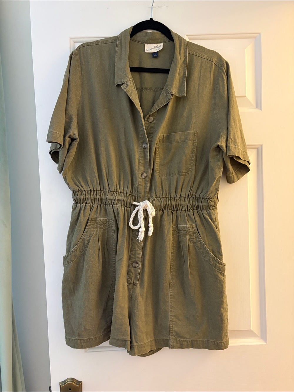 Casual Olive Utility Romper with Drawstring